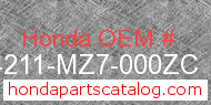 Honda 64211-MZ7-000ZC genuine part number image