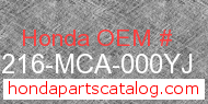 Honda 64216-MCA-000YJ genuine part number image