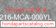 Honda 64216-MCA-000YL genuine part number image