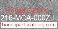 Honda 64216-MCA-000ZJ genuine part number image