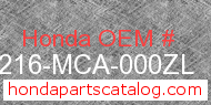 Honda 64216-MCA-000ZL genuine part number image