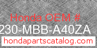 Honda 64230-MBB-A40ZA genuine part number image