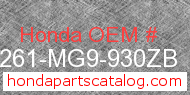 Honda 64261-MG9-930ZB genuine part number image