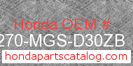 Honda 64270-MGS-D30ZB genuine part number image