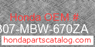 Honda 64307-MBW-670ZA genuine part number image