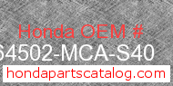 Honda 64502-MCA-S40 genuine part number image