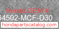 Honda 64502-MCF-D30 genuine part number image
