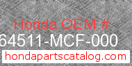 Honda 64511-MCF-000 genuine part number image