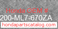 Honda 77200-ML7-670ZA genuine part number image