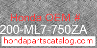 Honda 77200-ML7-750ZA genuine part number image