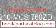 Honda 77210-MCS-760ZD genuine part number image