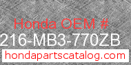Honda 77216-MB3-770ZB genuine part number image