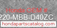 Honda 77220-MBB-D40ZC genuine part number image