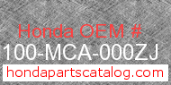 Honda 80100-MCA-000ZJ genuine part number image
