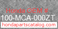 Honda 80100-MCA-000ZT genuine part number image
