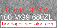 Honda 80100-MG9-680ZL genuine part number image
