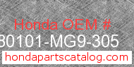 Honda 80101-MG9-305 genuine part number image