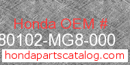 Honda 80102-MG8-000 genuine part number image