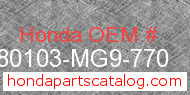 Honda 80103-MG9-770 genuine part number image