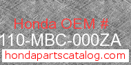 Honda 80110-MBC-000ZA genuine part number image