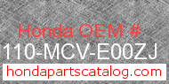 Honda 80110-MCV-E00ZJ genuine part number image