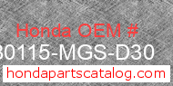 Honda 80115-MGS-D30 genuine part number image