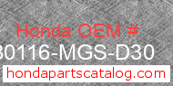 Honda 80116-MGS-D30 genuine part number image