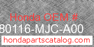 Honda 80116-MJC-A00 genuine part number image