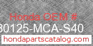 Honda 80125-MCA-S40 genuine part number image