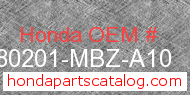 Honda 80201-MBZ-A10 genuine part number image