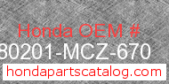 Honda 80201-MCZ-670 genuine part number image