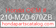 Honda 80210-MZ0-670ZB genuine part number image