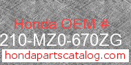 Honda 80210-MZ0-670ZG genuine part number image