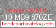 Honda 81110-MB9-870ZE genuine part number image