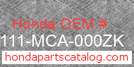 Honda 81111-MCA-000ZK genuine part number image