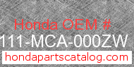 Honda 81111-MCA-000ZW genuine part number image