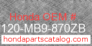 Honda 81120-MB9-870ZB genuine part number image