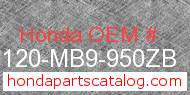 Honda 81120-MB9-950ZB genuine part number image