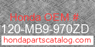 Honda 81120-MB9-970ZD genuine part number image