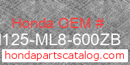 Honda 81125-ML8-600ZB genuine part number image