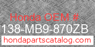 Honda 81138-MB9-870ZB genuine part number image
