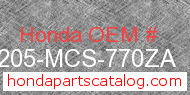 Honda 81205-MCS-770ZA genuine part number image