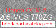 Honda 81205-MCS-770ZG genuine part number image