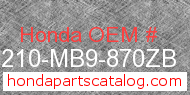 Honda 81210-MB9-870ZB genuine part number image