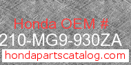 Honda 81210-MG9-930ZA genuine part number image