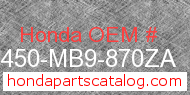 Honda 81450-MB9-870ZA genuine part number image