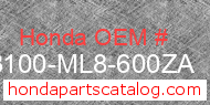 Honda 83100-ML8-600ZA genuine part number image