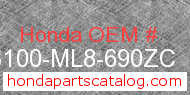 Honda 83100-ML8-690ZC genuine part number image