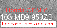 Honda 83103-MB9-950ZB genuine part number image