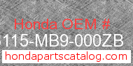 Honda 83115-MB9-000ZB genuine part number image
